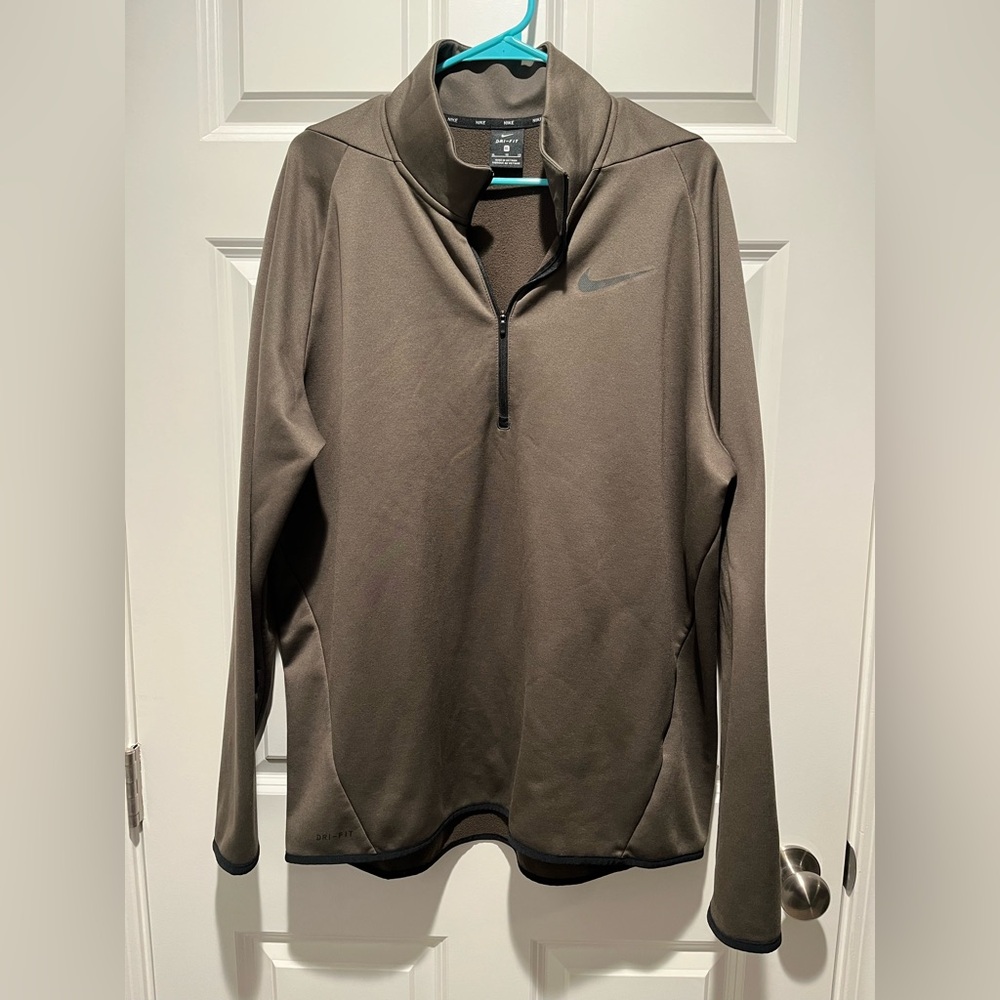 Nike Men's DRI-FIT Olive Green Fleece Therma Fit Half Zip Pullover Top XL - EUC!